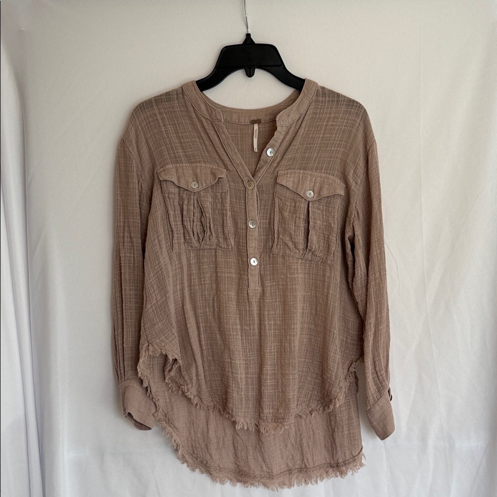 Free People Brown Button-Down Shirt